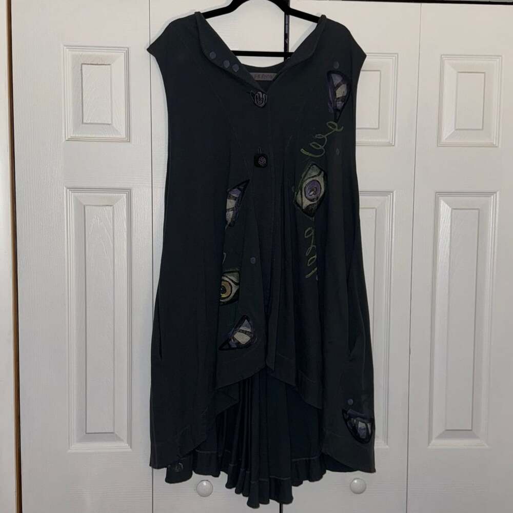 Blue Fish Hand Printed Organic Cotton Art-to-Wear Dress Tunic Asymmetrical